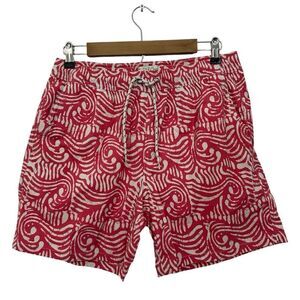 J Crew Men’s Tropical Red White‎ Print Swim Shorts size Medium